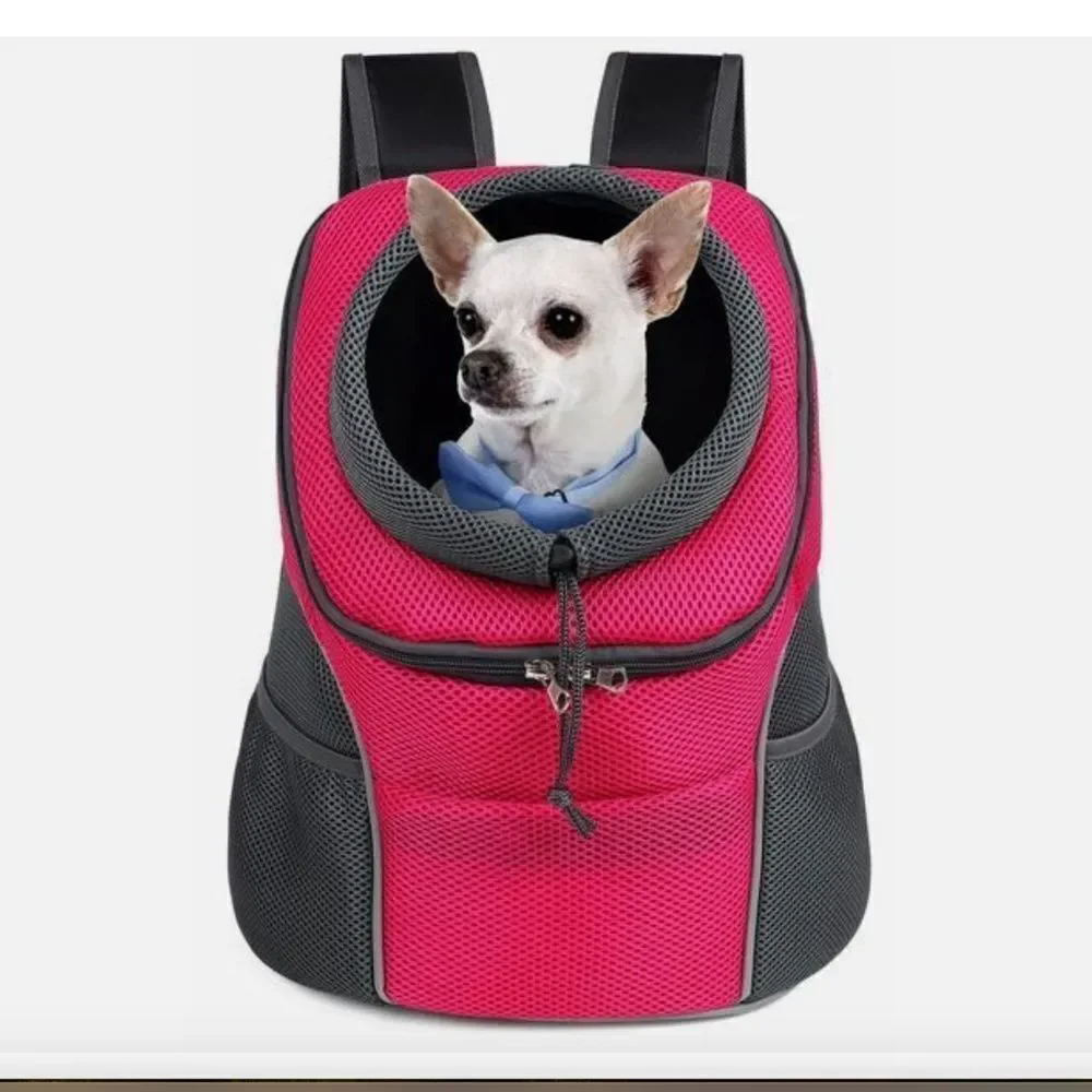 WOYYHO Dog Pet Carrier Backpack Mesh Breathable Head-Out-Pink-Large (3 in Stock)
